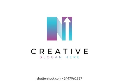 Modern gradient colorful n arrow logo vector design symbol. Business flat design template. Abstract colorful n arrow design illustration simple logo