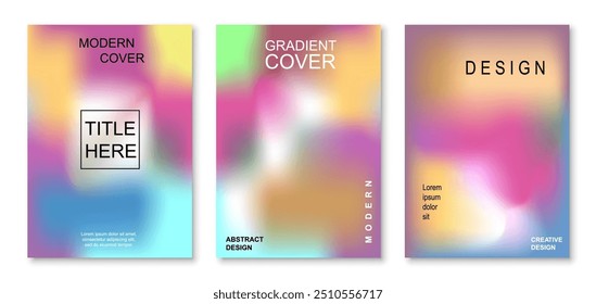 Modern gradient cover background design set. Brochure cover cards. Vibrant geometric compositions. Banner, cover, card, wallpaper, decoration, poster, brochure, leaflet. Template A4 size