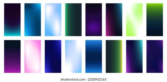 Modern gradient cover template set. Abstract creativity and art. Decor for social media and advertising flyers. Layout, mock up and wallpaper. Flat vector collection isolated on white background