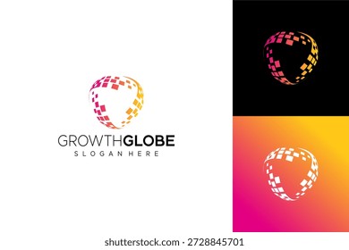Logotipo Digital Globe de gradiente moderno para tecnologia e crescimento globais