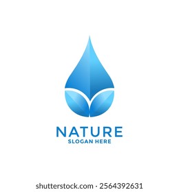 Modern Gradient Drop Water and Leaf Logo vector. Natural and sustainable logo vector template