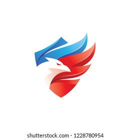 Modern Gradient, Eagle, Falcon, Hawk Bird And Wing Shield Patriot Logo