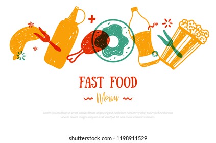Modern gradient FastFood doodle header banner promotion concept