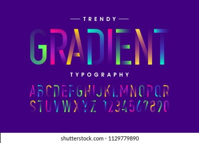 Modern gradient font  alphabet   numbers vector illustration