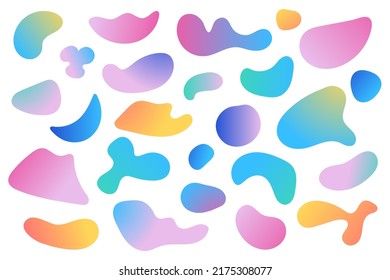 Modern gradient futuristic vector shapes. Trendy art background pattern. Colorful fluid paint design. Set of isolated abstract elements of holographic chameleon design palette of shimmering colors