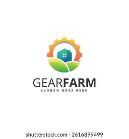 Modern Gradient Gear Farm Logo – Eco House, Technology, and Agriculture