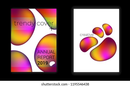 Modern gradient geometric pattern vector cover set. Trendy minimal wallpaper. Simple matted shapes overlapping. jelly fluid drops. paw foot