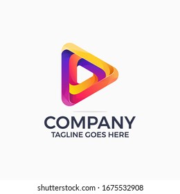 modern gradient geometric Play button icons  Logo design template for music and video player