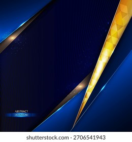 Moderner Farbverlauf-Kleber abstrakter Hintergrund mit goldener geometrischer Form. Elegante abstrakte Hintergrund-Vektorgrafik in Blau und Gold.