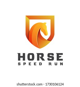 modern gradient horse with shield for business or sport logo design vector template