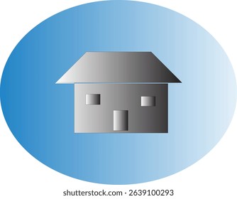 Modern Gradient House Icon. A minimalist house design placed over a blue-to-white radial gradient, symbolizing real estate or home tech.