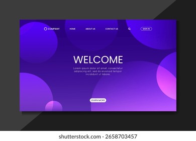 Modern Gradient Landing Page Design with Welcome Message and Navigation UI Elements