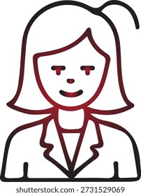 Moderno ícone de gradiente de arte de linha representando uma mulher profissional, adequado para diversas interfaces de usuário, aplicativos de negócios e avatares digitais