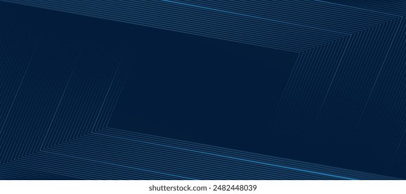 Modern gradient lines on dark blue background, abstract pattern, assembled square with empty center for text font, halftone gradient and elegant neon glow.