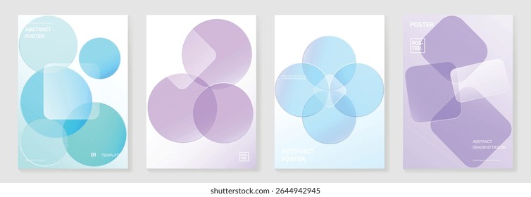 Modern gradient liquid glass poster background vector set.Cover template with perspective geometric prism shape. Ideal design for social media, cover, banner, wallpaper, promotion, ads.