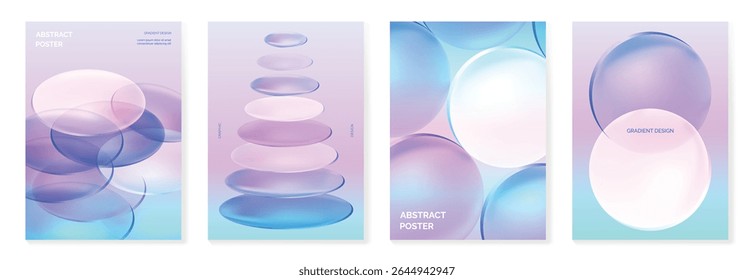 Modern gradient liquid glass poster background vector set.Cover template with perspective geometric prism shape. Ideal design for social media, cover, banner, wallpaper, promotion, ads.