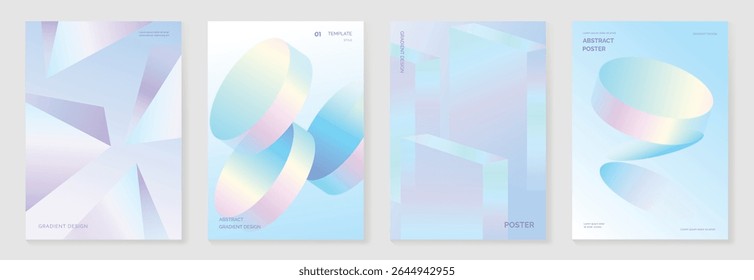 Modern gradient liquid glass poster background vector set.Cover template with perspective geometric prism shape. Ideal design for social media, cover, banner, wallpaper, promotion, ads.