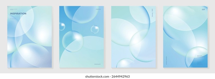 Modern gradient liquid glass poster background vector set.Cover template with perspective geometric prism shape. Ideal design for social media, cover, banner, wallpaper, promotion, ads.