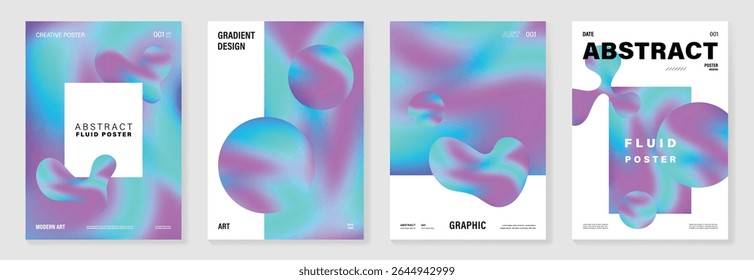 Modern gradient liquid glass poster background vector set.Cover template with perspective geometric prism shape. Ideal design for social media, cover, banner, wallpaper, promotion, ads.