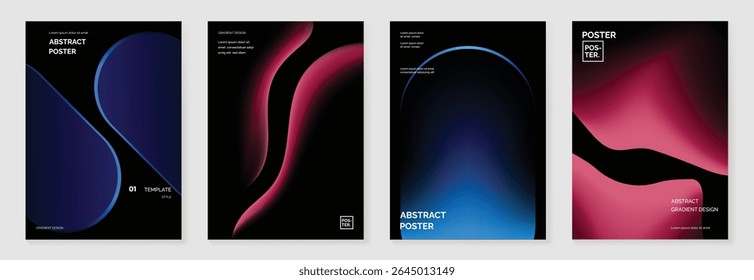 Modern gradient liquid glass poster background vector set.Cover template with vibrant perspective geometric prism shape. Ideal design for social media, cover, banner, wallpaper.