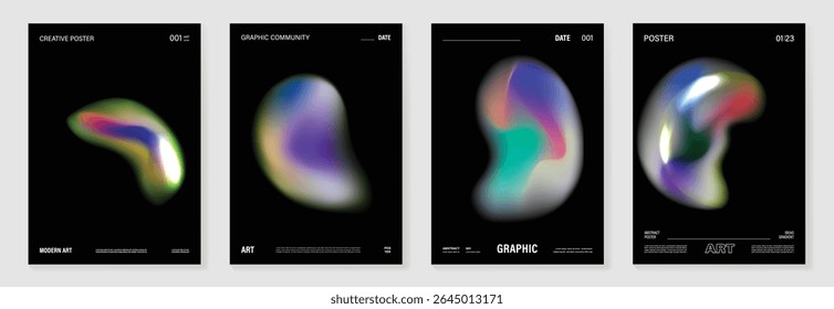 Moderno gradiente líquido vidro poster fundo vetor set.Cover modelo com perspectiva vibrante forma de prisma geométrico. Design ideal para mídia social, capa, banner, papel de parede.