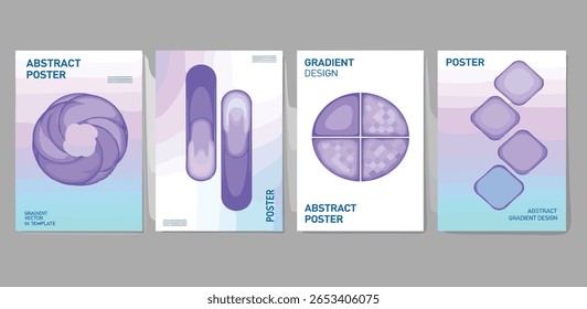 Modern gradient liquid glass poster background vector set.Cover template with perspective geometric prism shape.