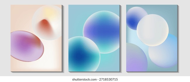 Conjunto de fondo de póster de vidrio líquido degradado moderno. Plantilla de la cubierta con Formas de prisma geométrico de perspectiva. Diseño ideal para redes sociales, portadas, Anuncios, Fondos de pantalla, promociones. eps 10