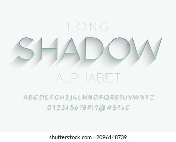 Modern gradient with long shadow style alphabet design with uppercase, numbers and symbols