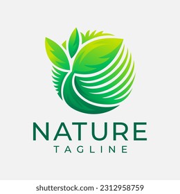 Modern gradient nature plant logo design. Minimalist organic leaf logo branding.