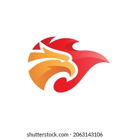 Modern gradient phoenix logo design, bird head and fire vector icon