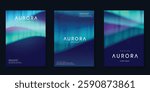 Modern gradient poster aurora design vector set. Minimalist cover template with vibrant northern light collection. Ideal design for background, social media, cover, banner, flyer, ads.