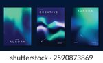 Modern gradient poster aurora design vector set. Minimalist cover template with vibrant northern light collection. Ideal design for background, social media, cover, banner, flyer, ads.
