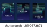 Modern gradient poster aurora design vector set. Minimalist cover template with vibrant northern light collection. Ideal design for background, social media, cover, banner, flyer, ads.
