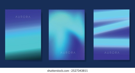 Conjunto de vetor de design de aurora de cartaz de gradiente moderno. Modelo de cobertura minimalista com vibrante coleção de luz do norte. Design ideal para fundo, mídia social, capa, banner, folheto, anúncios.