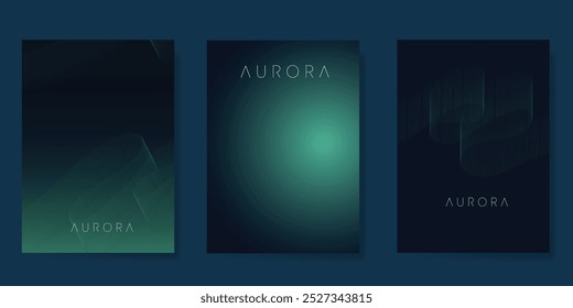Conjunto de Vector de diseño de aurora de póster degradado moderno. Plantilla de cubierta minimalista con vibrante colección de línea de luz del norte. Diseño ideal para fondo, redes sociales, portada, Anuncio, flyer, anuncios.