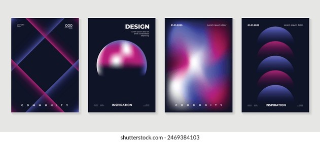 Modern gradient poster background vector set. Minimalist style cover template with vibrant perspective 3d geometric prism shapes collection. Ideal design for social media, cover, banner, flyer.