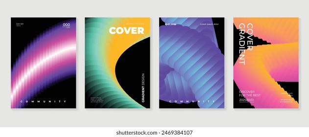Modern gradient poster background vector set. Minimalist style cover template with vibrant perspective 3d geometric prism shapes collection. Ideal design for social media, cover, banner, flyer.