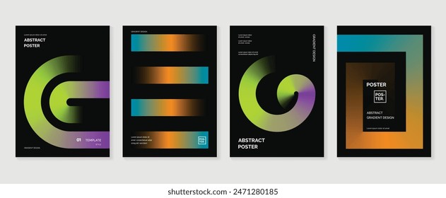 Modern gradient poster background vector set. Abstract cover template with vibrant perspective 3d geometric prism shapes collection. Ideal design for social media, cover, banner, flyer.