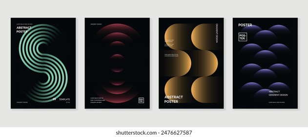 Moderne Gradienten Poster Hintergrund Vektorgrafik Set. Minimalistischer Stil Cover Vorlage mit vibrierender Perspektive 3D geometrische Prisma Formen Kollektion. Ideales Design für Social Media, Cover, Banner, Flyer.