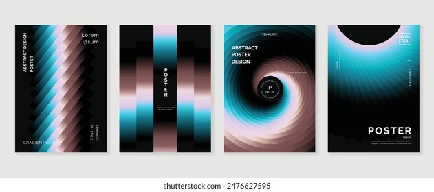 Modern gradient poster background vector set. Minimalist style cover template with vibrant perspective 3d geometric prism shapes collection. Ideal design for social media, cover, banner, flyer.