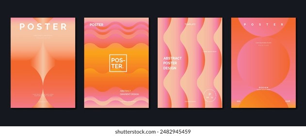 Modern gradient poster background vector set. Minimalist style cover template with vibrant perspective 3d geometric prism shapes collection. Ideal design for social media, cover, banner, flyer.