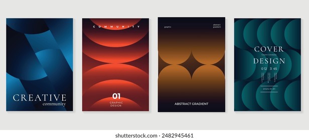 Modern gradient poster background vector set. Minimalist style cover template with vibrant perspective 3d geometric prism shapes collection. Ideal design for social media, cover, banner, flyer.