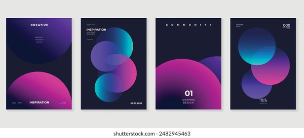 Modern gradient poster background vector set. Minimalist style cover template with vibrant perspective 3d geometric prism shapes collection. Ideal design for social media, cover, banner, flyer.