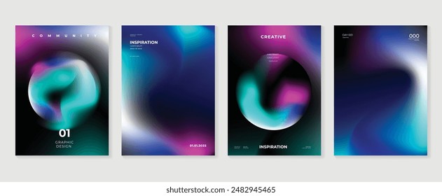 Modern gradient poster background vector set. Minimalist style cover template with vibrant perspective 3d geometric prism shapes collection. Ideal design for social media, cover, banner, flyer.