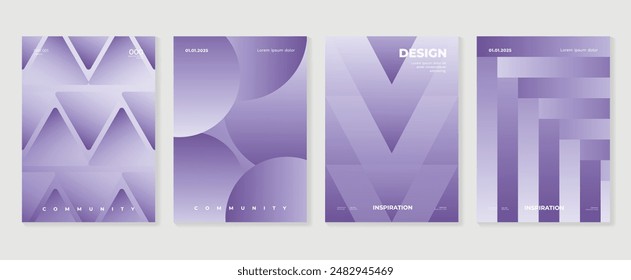 Conjunto de Vector de fondo de póster de degradado moderno. Plantilla de cubierta de estilo minimalista con colección de Formas de prisma geométrico 3d de perspectiva vibrante. Diseño ideal para redes sociales, portada, Anuncio, volante.