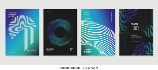 Modern gradient poster background vector set. Minimalist style cover template with vibrant perspective 3d geometric prism shapes collection. Ideal design for social media, cover, banner, flyer.