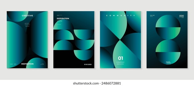 Modern gradient poster background vector set. Minimalist style cover template with vibrant perspective 3d geometric prism shapes collection. Ideal design for social media, cover, banner, flyer.