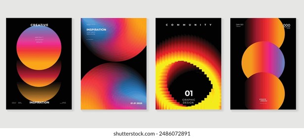 Modern gradient poster background vector set. Minimalist style cover template with vibrant perspective 3d geometric prism shapes collection. Ideal design for social media, cover, banner, flyer.