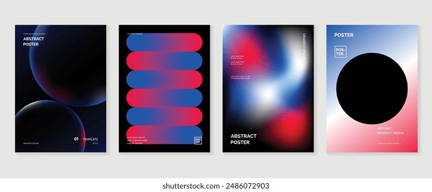 Modern gradient poster background vector set. Minimalist style cover template with vibrant perspective 3d geometric prism shapes collection. Ideal design for social media, cover, banner, flyer.