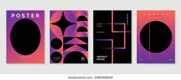 Modern gradient poster background vector set. Minimalist style cover template with vibrant perspective 3d geometric prism shapes collection. Ideal design for social media, cover, banner, flyer.